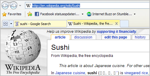 Related tabs grouped by color in Internet Explorer 8.