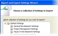 The Visual Studio Import and Export Settings Wizard.